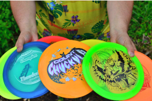 Lots of disc golf stamps on display. Today hot stamps can range from fairly basic stock stamps to ornate illustrations. 