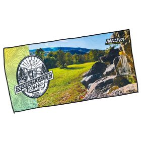 Disc Golf Towel - Oversized - Microfiber. Scene from North Cove Classic Disc Golf Event. 