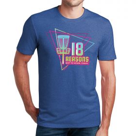 Disc Golf Tshirt - Innpress 18 Reasons Flex Tee. Blue color. Front.
