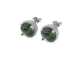 Sterling Silver Chain Basket Studs with Lab Created Mystic Fire Topaz