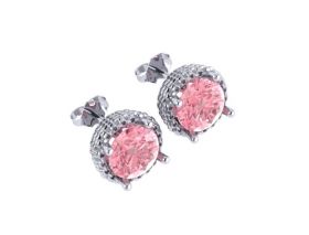 Sterling Silver Chain Basket Studs with Lab Created Pink Sapphires
