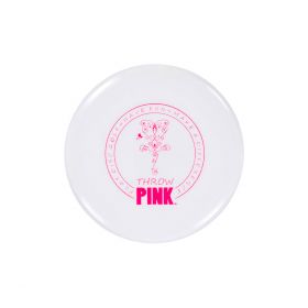 Disc Golf Mini Marker - Throw Pink Flower Basket. White mini with pink stamp. 