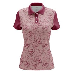 Throw Pink Womens Floral Polo. Dark Pink/Light pink pattern. Front view.