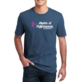Women's Disc Golf T Shirt - Throw Pink Make A Difference Design. Navy. Front. 