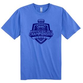 Disc Golf Shirts - Throw Pink Championship Logo. Blue color. Front.