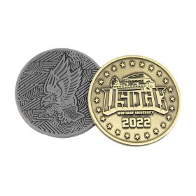 USDGC Coins - 2022 Commemorative. One with antique silver finish showing side with USDGC Eagle Logo. One with antique gold finish showing side with Winthrop Shack Logo. 