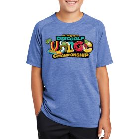 Kids Disc Golf Shirt - USDGC Tiki Design. Blue color. Front. 