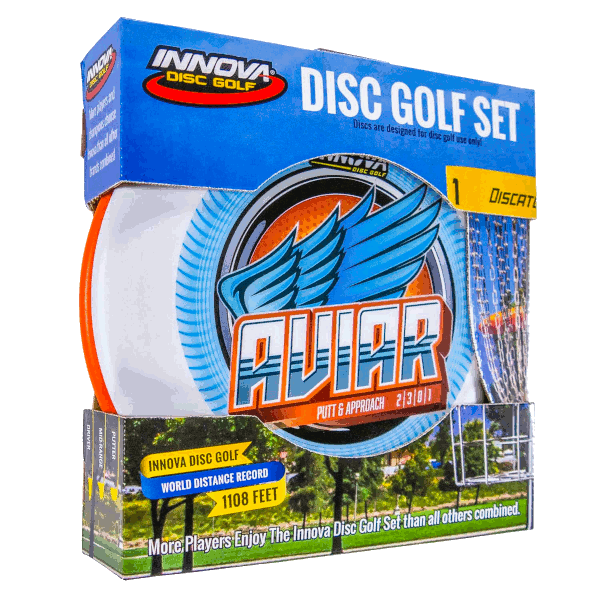 Innova Disc Golf Starter Set. Three discs including DX Aviar, DX Shark, and DX Leopard.